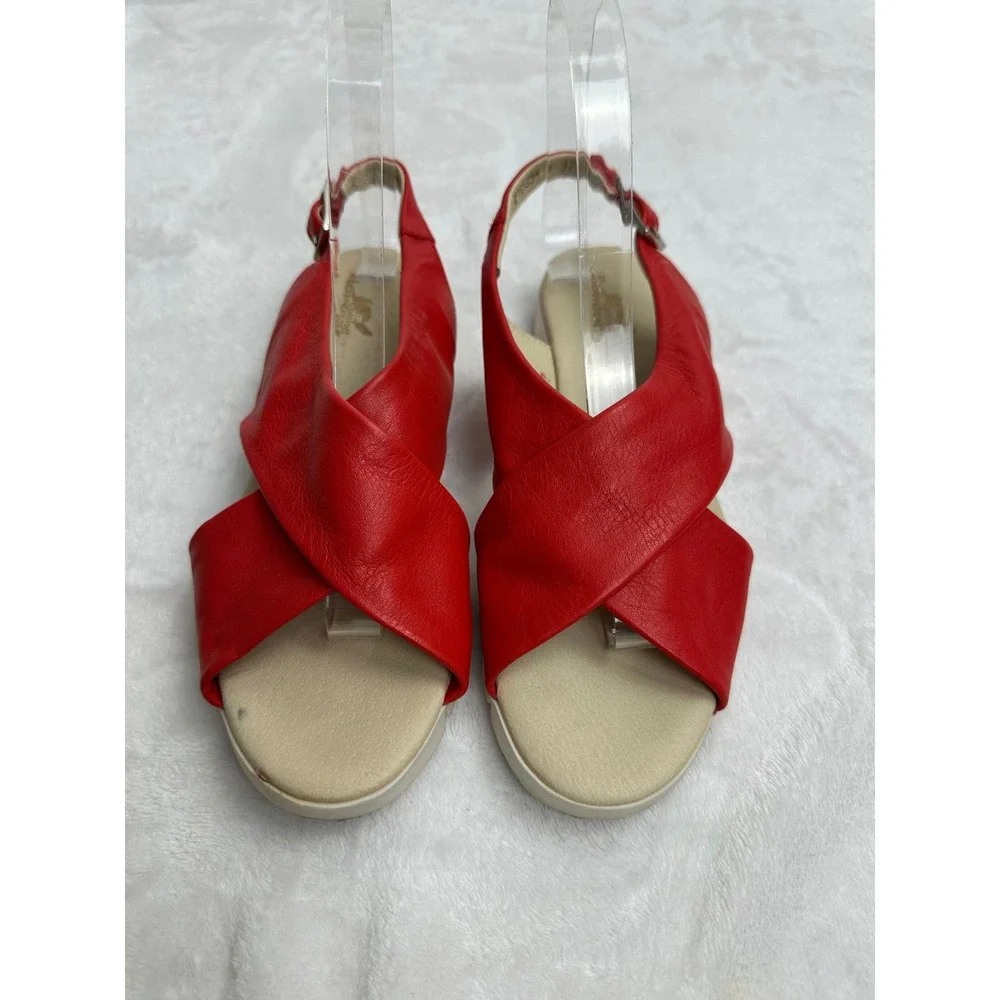 Aerobics Comfort Red Leather Criss Cross Slingback‎ Sandals 37 Made in Portugal